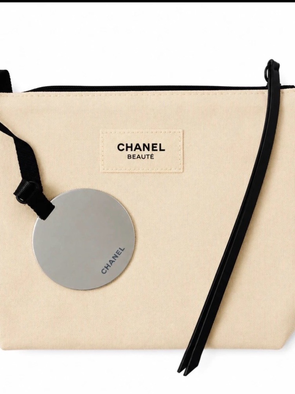 CHANEL Beauté Canvas Cosmetic Bag & Mirror Set Cream Black New in box - Picture 13 of 13